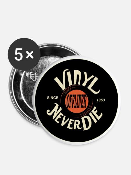 Vinyl Never Die - Buttons groß 56 mm (5er Pack) - Weiß