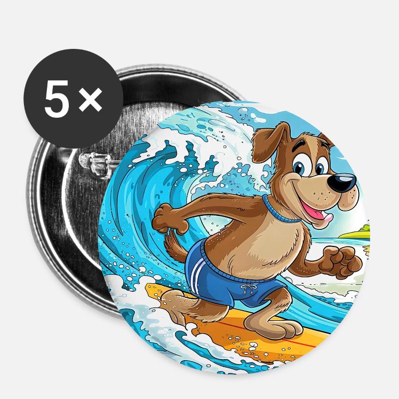 The Dog Surfer - Buttons large 2.2''/56 mm (5-pack) - white