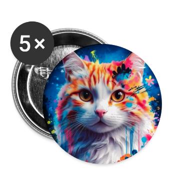 Chat astucieux - Lot de 5 grands badges (56 mm) - blanc - Devant