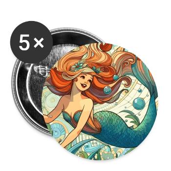 Meerjungfrau Nixe roten Haare Art Nouveau Geschenk - Buttons groß 56 mm (5er Pack) - Weiß - Vorne