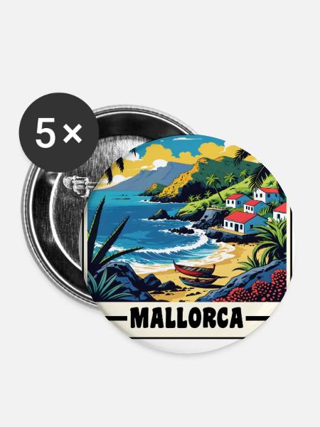 Mallorca - Buttons groß 56 mm (5er Pack) - Weiß