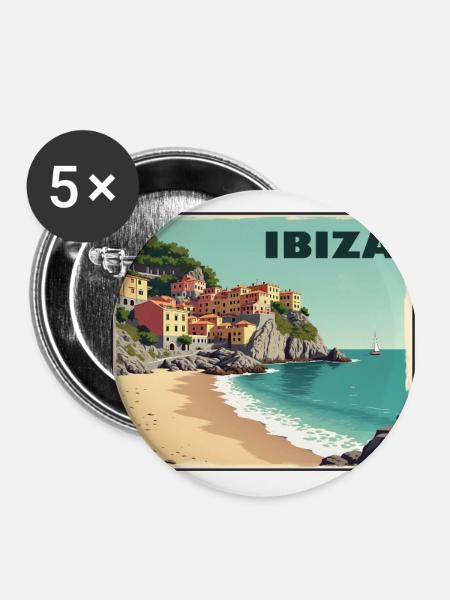Ibiza Balearen - Buttons groß 56 mm (5er Pack) - Weiß