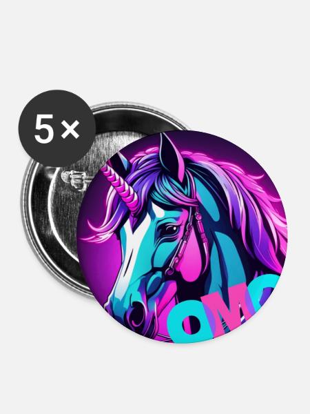 buntes unicorn - Buttons groß 56 mm (5er Pack) - Weiß