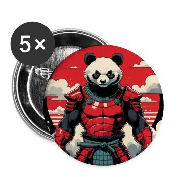 Samurai Panda Krieger - Buttons groß 56 mm (5er Pack) - Weiß - Vorne