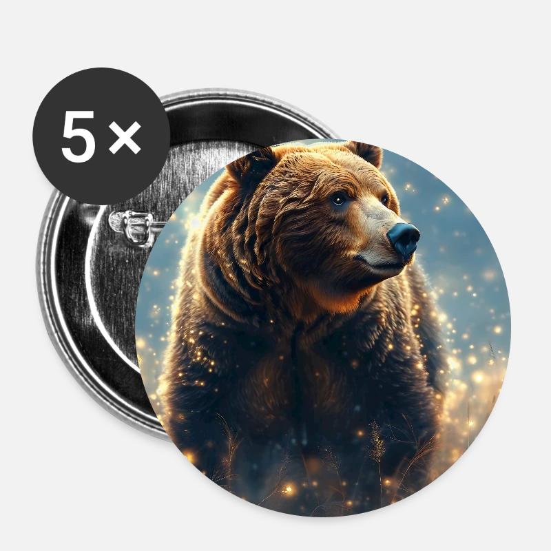 Power Animal Brown Bear - Buttons large 2.2''/56 mm (5-pack) - white