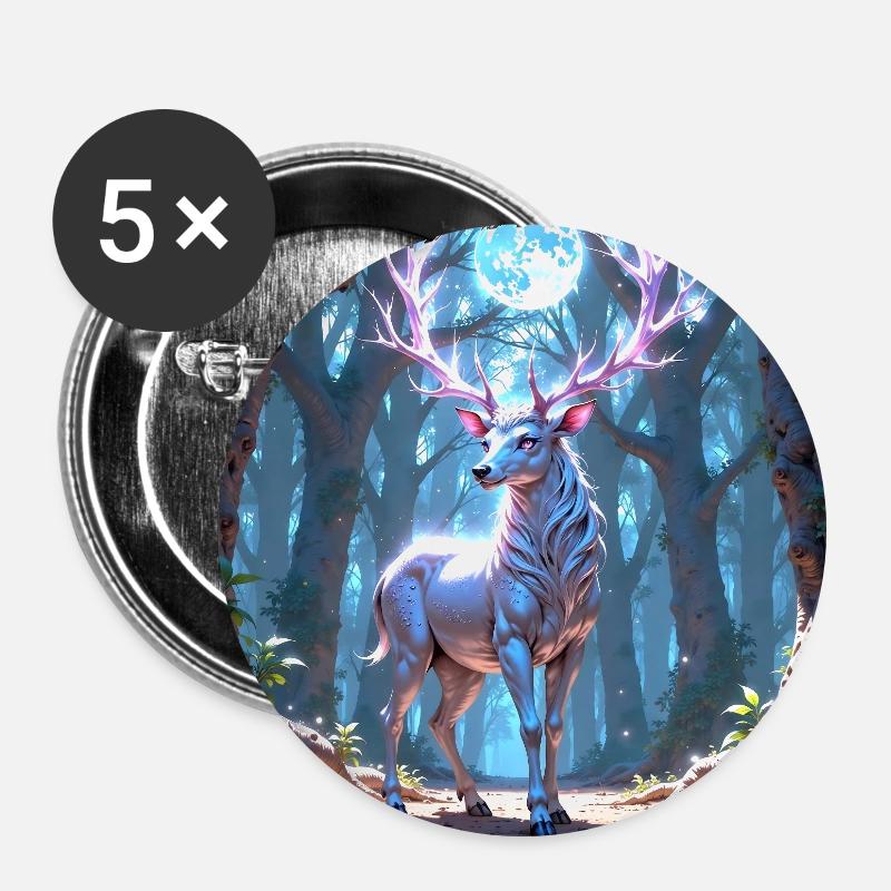 Power Animal Deer under the Moonlight - Buttons large 2.2''/56 mm (5-pack) - white