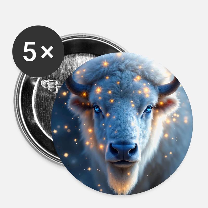 White Bison Power Animal - Buttons large 2.2''/56 mm (5-pack) - white