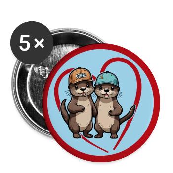 Deux loutres avec des casquettes de baseball, des copains et des amis - Lot de 5 grands badges (56 mm) - blanc - Devant