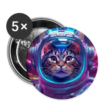 01 Cat astronaut in the neon room - Buttons large 2.2''/56 mm (5-pack) - white - Front