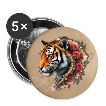 Tigre and Roses Artistic Portrait - Buttons large 2.2''/56 mm (5-pack) - white - Front