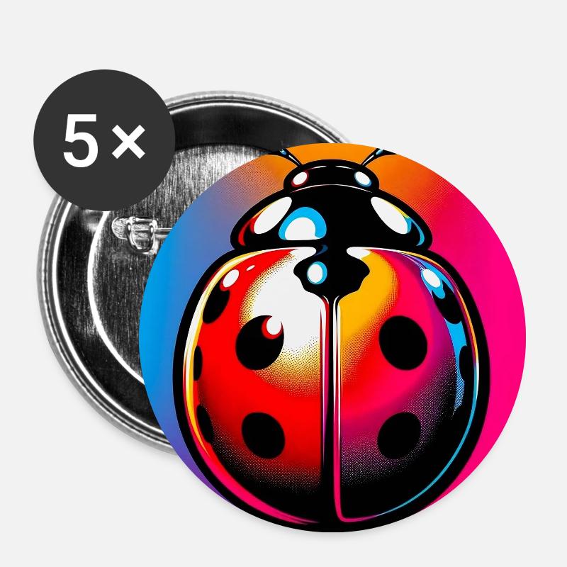 Marienkäfer - Buttons groß 56 mm (5er Pack) - Weiß