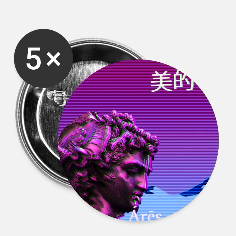 Statue d’Arès dans le style Glitch vibrant - Lot de 5 grands badges (56 mm) - blanc