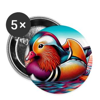 Canard mandarin - Lot de 5 grands badges (56 mm) - blanc - Devant