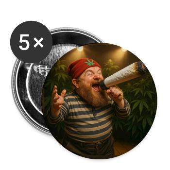 Marktschreier-Zwerg mit Joint-Megaphon - Buttons groß 56 mm (5er Pack) - Weiß - Vorne