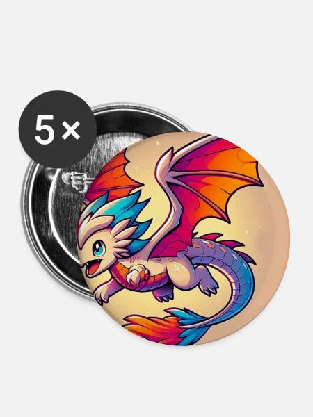 Drache - Buttons groß 56 mm (5er Pack) - Weiß