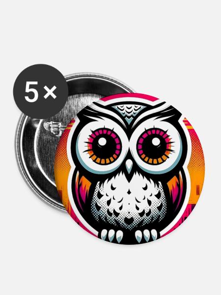 Eule - Buttons groß 56 mm (5er Pack) - Weiß