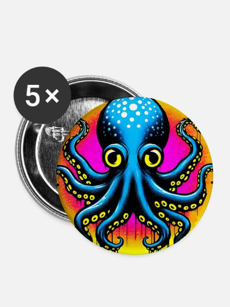 Krake - Buttons groß 56 mm (5er Pack) - Weiß