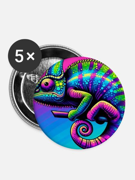 Chamäleon - Buttons groß 56 mm (5er Pack) - Weiß