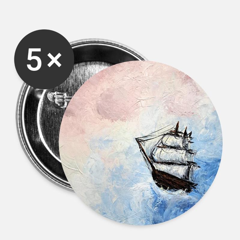 Historisches Segelschiff vor bewölktem Himmel - Buttons groß 56 mm (5er Pack) - Weiß