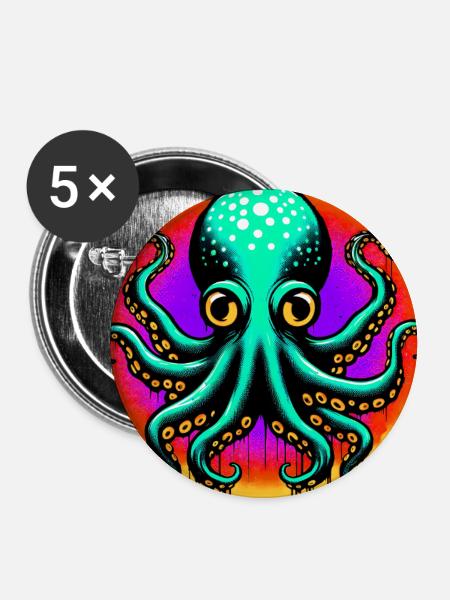 Krake - Buttons groß 56 mm (5er Pack) - Weiß