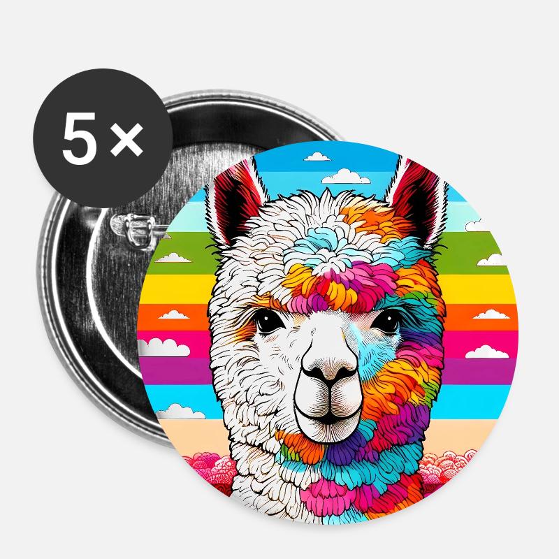 Alpaka - Buttons groß 56 mm (5er Pack) - Weiß
