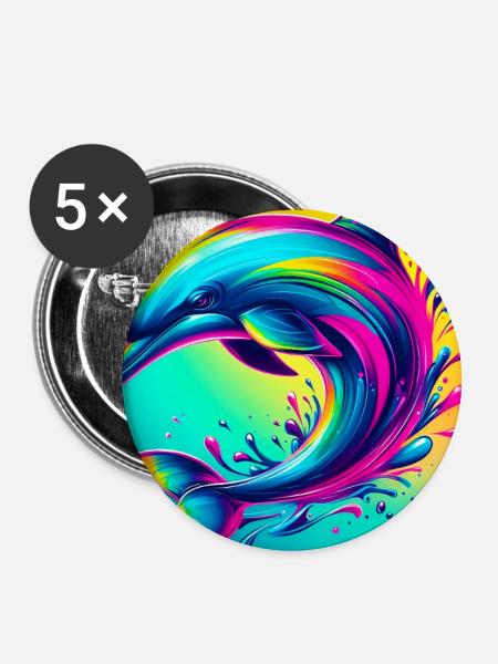 Delfin - Buttons groß 56 mm (5er Pack) - Weiß
