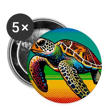 tortue - Lot de 5 grands badges (56 mm) - blanc - Devant