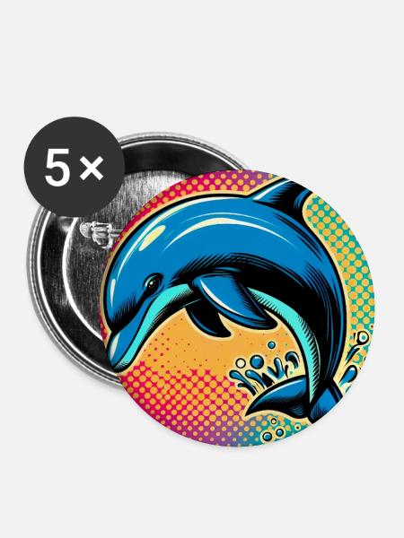 Delfin - Buttons groß 56 mm (5er Pack) - Weiß