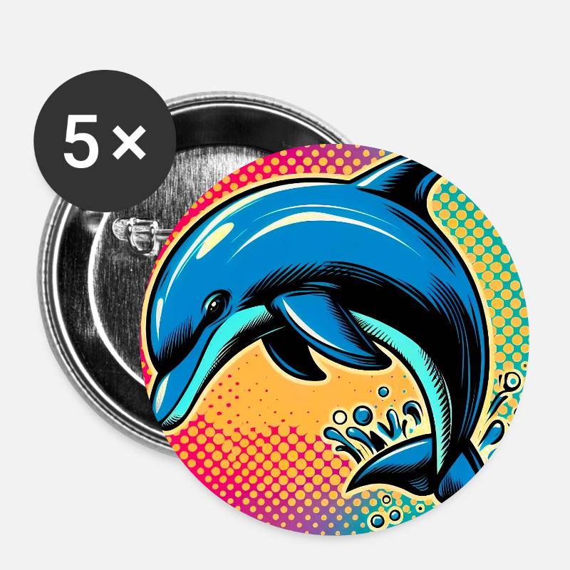 Delfin - Buttons groß 56 mm (5er Pack) - Weiß