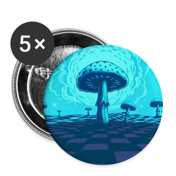 Futuristische blaue psychedelische Pilzszene - Buttons groß 56 mm (5er Pack) - Weiß - Vorne