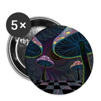 Psychedelische Pilzwaldszene - Buttons groß 56 mm (5er Pack) - Weiß - Vorne