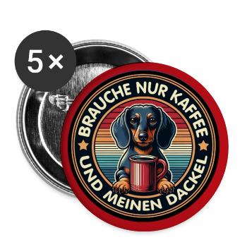 Dog dachshund with coffee cup humor motif - Buttons large 2.2''/56 mm (5-pack) - white - Front