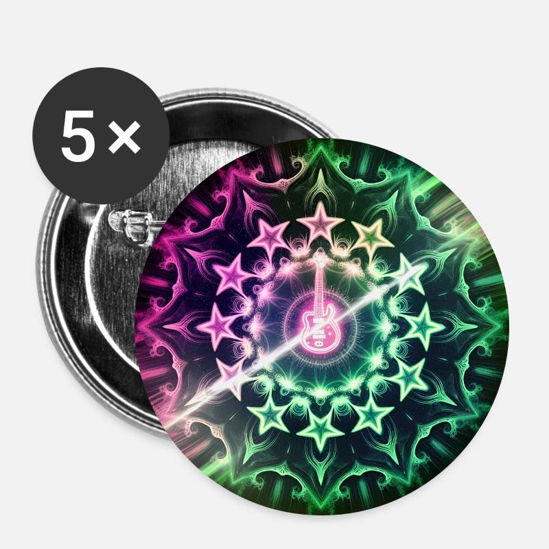 Neon Guitar Mandala Art - Buttons large 2.2''/56 mm (5-pack) - white