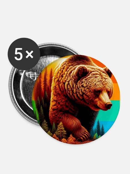 Bär - Buttons groß 56 mm (5er Pack) - Weiß