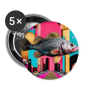 Floating Fish, Creative Collage - Buttons large 2.2''/56 mm (5-pack) - white - Front