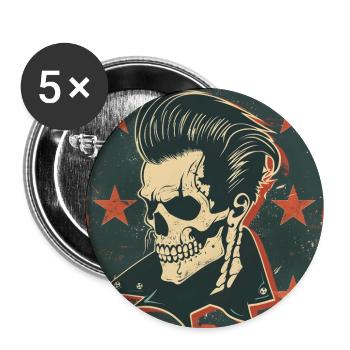 Rockabilly Rebel Skull - Buttons large 2.2''/56 mm (5-pack) - white - Front
