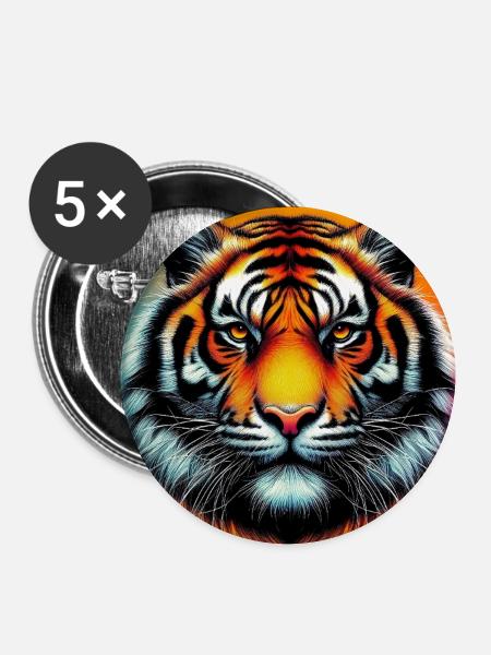 Tiger - Buttons groß 56 mm (5er Pack) - Weiß
