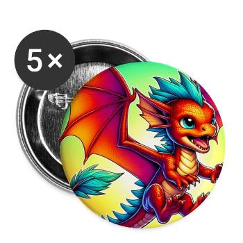 Drache - Buttons groß 56 mm (5er Pack) - Weiß - Vorne