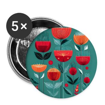 Abstrakte Blumen in leuchtenden Farben - Buttons groß 56 mm (5er Pack) - Weiß - Vorne
