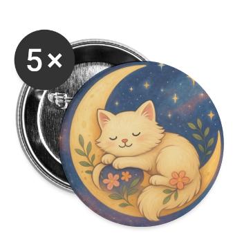 Sleeping cat on moon in starry sky - Buttons large 2.2''/56 mm (5-pack) - white - Front