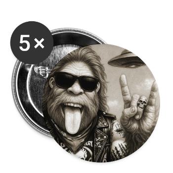 Rock, Rocker, Rock Musik, Rock Hand, Bigfoot UFO - Buttons groß 56 mm (5er Pack) - Weiß - Vorne