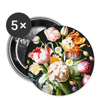 Elegant pastel flower composition of old masters - Buttons large 2.2''/56 mm (5-pack) - white - Front