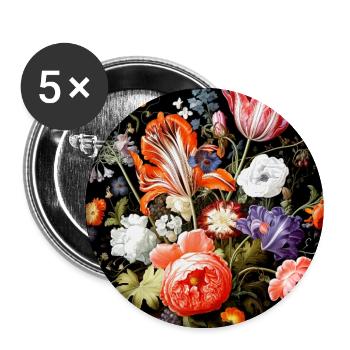 Fantaisies fleuries style baroque flamand - Lot de 5 grands badges (56 mm) - blanc - Devant