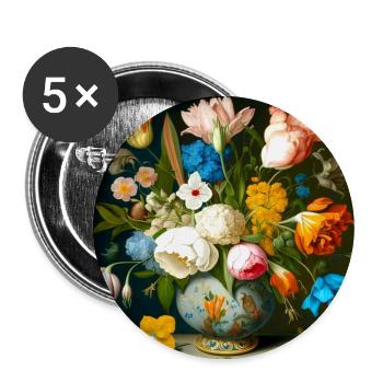 Elégant vase à fleurs colorées flamandes - Lot de 5 grands badges (56 mm) - blanc - Devant