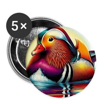 Canard mandarin - Lot de 5 grands badges (56 mm) - blanc - Devant