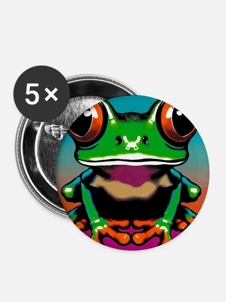 Frosch - Buttons groß 56 mm (5er Pack) - Weiß