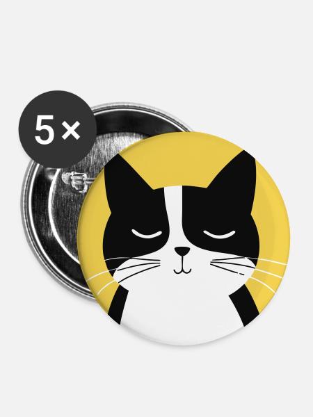 Minimalist Black and White Cat - Buttons large 2.2''/56 mm (5-pack) - white