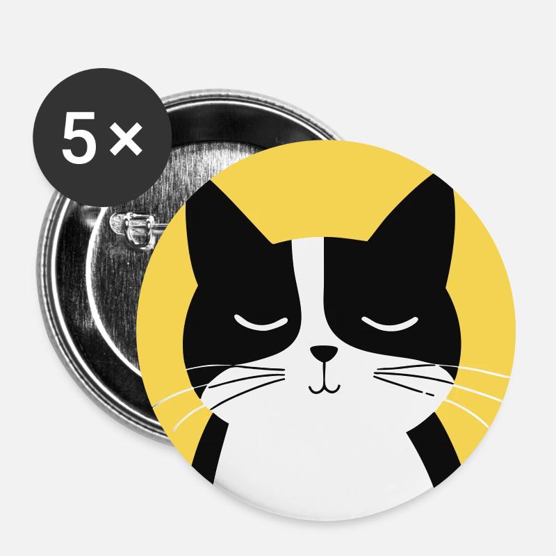 Minimalistische schwarz-weiße Katze - Buttons groß 56 mm (5er Pack) - Weiß