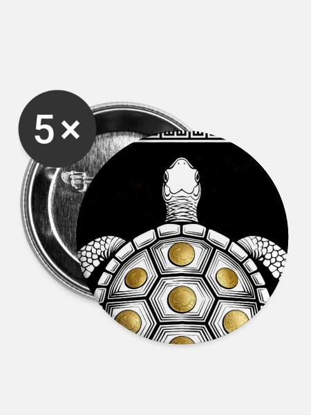 Schildkröte Münzpanzer - Buttons groß 56 mm (5er Pack) - Weiß