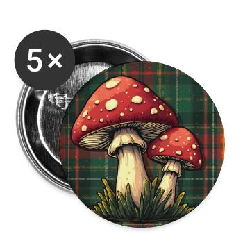 Plaid Mushroom Adventure - Buttons large 2.2''/56 mm (5-pack) - white - Front